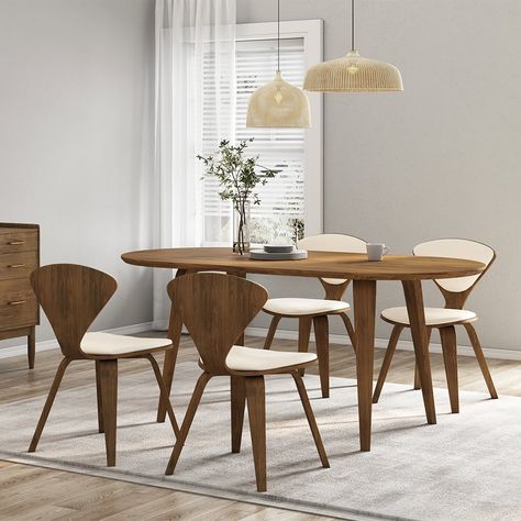 Mid-Century 1600mm Oval Dining Table Walnut Wooden Tabletop for 6 Person 4 Legs Dining Table Walnut, Simple Dining Table, Grey Dining Tables, Living Room Pouf, Console Table Hallway, Oval Dining Table, White Dining Table, Grey Dining, Walnut Dining Table