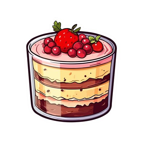 Trifle Cake Dessert Hand Drawn Sticker Sweet And Delicious With Fruit Topping On Top Trifle Illustration, Trifle Cake, Fruit Topping, Fruit Toppings, Heart Tree, Cityscape Photos, Logo Banners, Heart With Arrow, Trifle