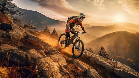 Photo a mountain biker rides a mountain ... | Premium Photo #Freepik #photo #mountain-bike #riding-bicycle #bike-ride #cyclist Riding Bicycle, Bike Riding, Mountain Biker, Portrait Illustration, Outdoor Art, Bicycle Bike, Vector Photo, Bike Ride, Premium Photo