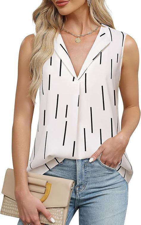 Unixseque Women's Casual V Neck Sleeveless Tunics Tank Tops Blouses Summer Office Work Shirts#usa#usawomen#usapartyoutfit#outfits#canada V Neck Sleeveless Blouse, Summer Office, Perfect Blouse, Scoop Neck Blouses, Dressy Tank Tops, Casual Work Outfit, Tunic Tank Tops, Chiffon Material, Blouse Tops