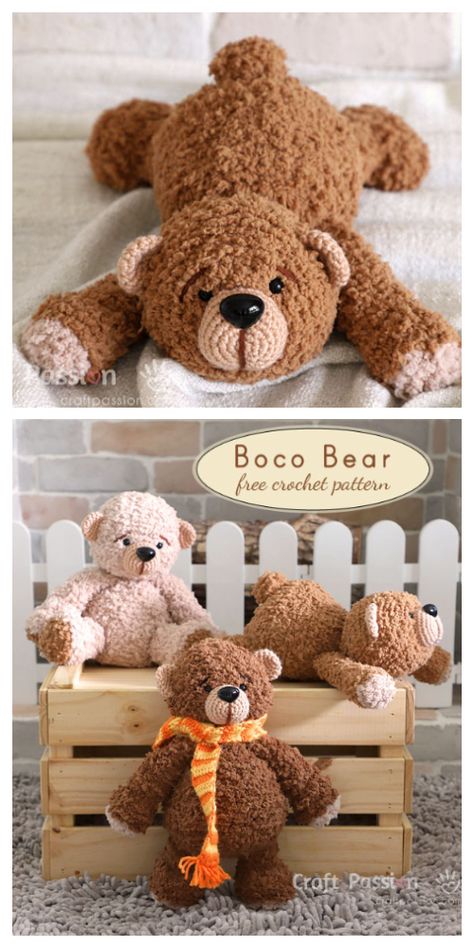 Crochet Lying Bear Amigurumi Free Patterns - DIY Magazine Crochet Bears, Bear Patterns Free, Bear Amigurumi, Crochet Bear Patterns, Crochet Teddy Bear Pattern, Confection Au Crochet, Crochet Animals Free Patterns, Crochet Teddy Bear, Crochet Amigurumi Free