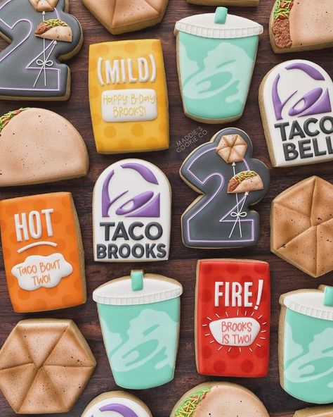 Taco Bell Birthday, Taco Bell Order, Bell Cookies, Cinnamon Twists, Chicken Quesadillas, Edible Images, Taco Bell, Happy B Day, Birthday Cookies