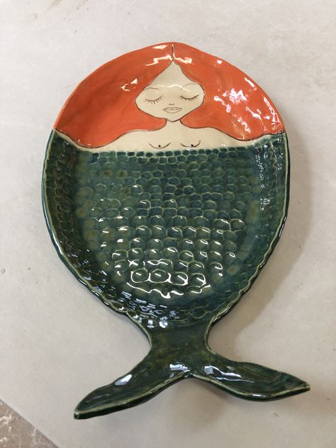 Mermaid Ceramics, Pottery Mermaid, Mermaid Pottery, Tile Making, Clay Wall Art, Pottery Handbuilding, Hand Painted Pottery, Handmade Vase, Hand Built Pottery