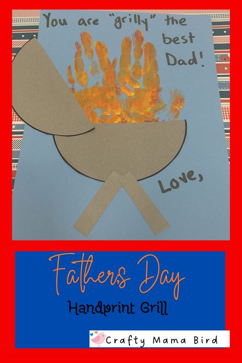 This is the perfect craft to make for Father's Day. Any dad will love this cute grill with their child's handprints as the flame. This is a quick activity that any child can easily complete for a great gift. Add an amazing Father's Day book and you are ready for Father's Day. Fathers Day Sensory Bin For Toddlers, Fathers Day Gifts Handprints, Pre K Fathers Day, Fathers Day Grill Craft, Father’s Day Handprint Crafts For Preschoolers, Kindergarten Fathers Day Crafts, Father's Day Art And Craft For Kids, Easy Fathers Day Crafts For Toddlers, Father’s Day Ideas For Preschool