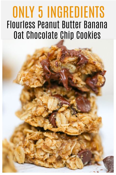 Flourless Peanut Butter Banana Oat Chocolate Chip Cookies – 5 Ingredients Banana Oat Chocolate Chip Cookies, Banana Oat Chocolate Chip, Cc Cookies, Peanut Butter Banana Oats, Oat Chocolate Chip Cookies, Banana Oat Cookies, Macro Counting, Banana Oatmeal Cookies, Banana Oat