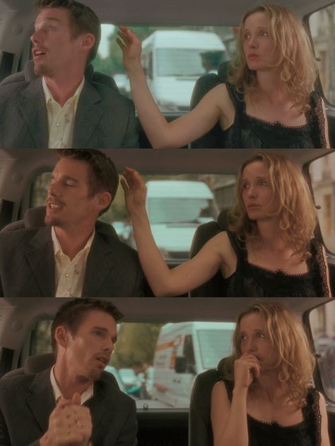 Before Sunset || Jesse and Celine 🖤 Celine And Jesse, Celine Before Sunset, Before Sunset Aesthetic, Before Sunset Movie, Before Sunrise Trilogy, Before Sunrise Movie, Before Trilogy, Movie Bloopers, Julie Delpy