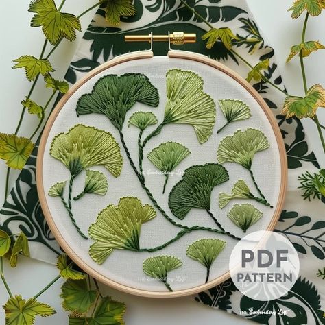 TheEmbroideryLoftCo - Etsy Canada Bamboo Embroidery Design, Trees Hand Embroidery, Embroidered Ginko Leaf, Embroidery Pattern Tree, Ginko Leaf Embroidery Pattern, Ginkgo Leaf Embroidery, Gingko Embroidery, Japan Embroidery, Ginkgo Design