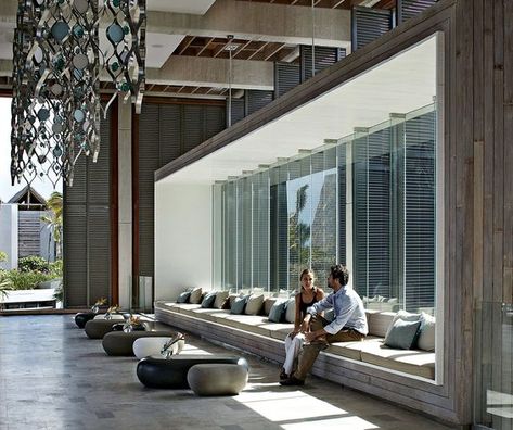 1. Long Beach Resort | Mauritius | Keith Interior Design: I like the window seats. Nice pillows and a deep seat ensure no "butts in the window.": Apartment Entrance, Lobby Seating, Hotel Lobby Design, Lobby Lounge, Hotel Lounge, 카페 인테리어 디자인, Lobby Interior, Lobby Design, W Hotel