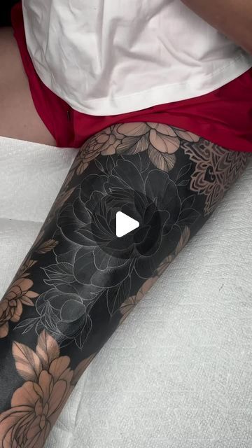 Inked Magazine on Instagram: "Check out how @katfishtattoos added white over a solid blackout tattoo done by @luckyfish_tattoo 🤩" White Over Blackout Tattoo, Black Out Tattoo Designs, Black Out Tattoo With White Ink, Blackout Tattoo Women, Black Leaf Tattoo, White Ink Over Black Tattoo, Tattoos To Cover Other Tattoos, Blackout Tattoo With White Ink, Cover Up Tattoo Frauen