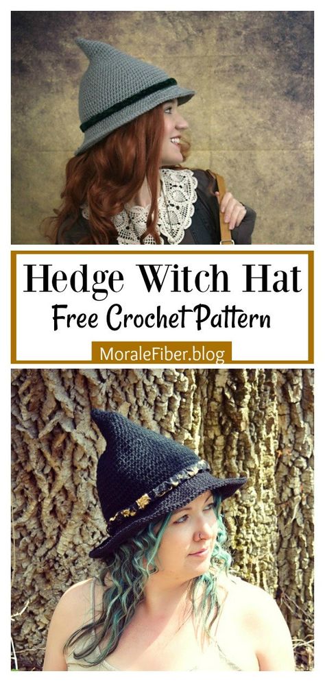 Crochet Witch Hat, Crochet Witch, Crochet Wearables, Hat Patterns Free, Crochet Halloween, Knitting Paterns, Witch Hats, Halloween Crochet Patterns, Halloween Witch Hat