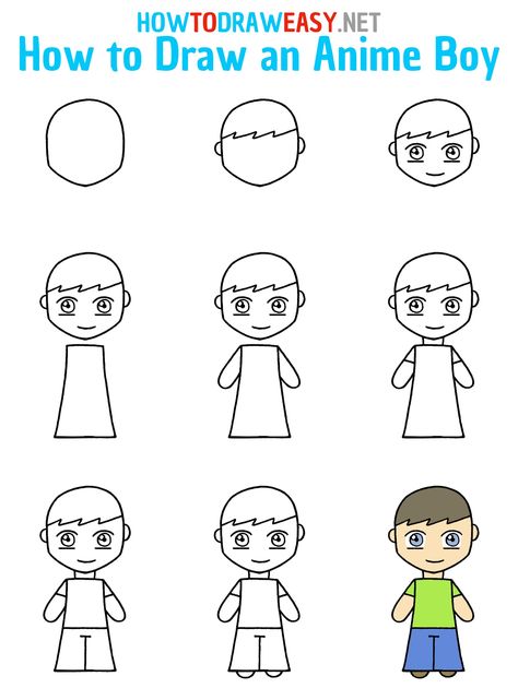 How to Draw an Anime Boy Step by Step #Anime #AnimeDrawing #EasyAnimeDrawing #AnimeDrawingforKids #StepbyStepAnimeDrawing #AnimeSketch #AnimeBoy #SimpleAnimeDrawing #HowtoDrawanAnime #Chibi #ChibiDrawing #ChibiEasyDrawing #ChibiBoy #StepbyStepChibiDrawing Drawing Ideas Easy Anime, Simple Drawing Tutorial, Teach Kids To Draw, Elementary Drawing, Step By Step Sketches, Toddler Drawing, Drawing Classes, Chibi Boy, Draw Easy