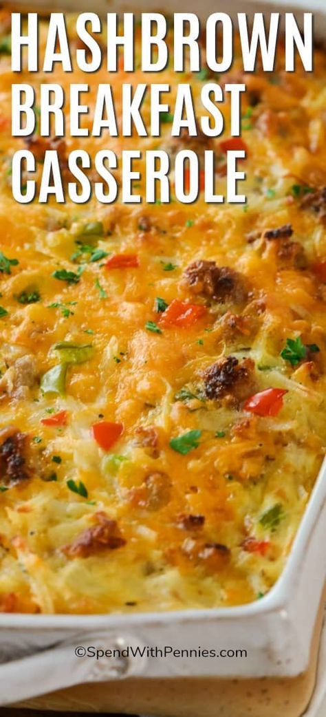 Hashbrown breakfast casserole is a hearty and delicious make ahead casserole. Whether just prepping or baking ahead it is the best early morning option. Try freezing leftovers for a quick and easy breakfast on the go! #spendwithpennies #breakfastcasserole #breakfast #casserole #hashbrownbreakfastcasserole #makeahead #overnightbreakfast Refrigerated Hashbrown Recipes, New Years Day Breakfast Casserole, Easy Company Breakfast Ideas, Farmhouse Breakfast Casserole, Taste Of Home Breakfast Casserole, Freezer Breakfast Casseroles Make Ahead, Farmers Casserole Breakfast, Breakfast Casserole Make Ahead, Hashbrown Breakfast Casserole Bacon