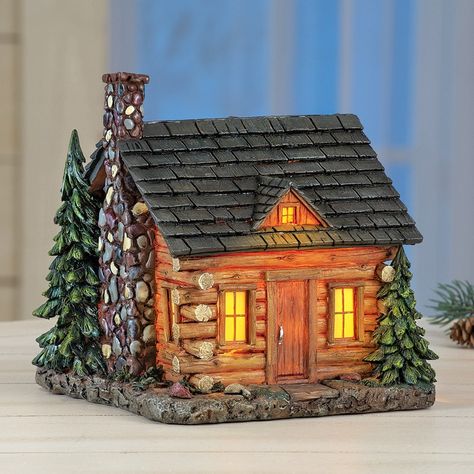 Cabin Night, Cabin Decor Ideas, Northwoods Cabin, Cabin Lamps, Cabin Christmas Decor, Log Cabin Christmas, Wood Cabin, Rustic Log Cabin, Log Cabin Decor