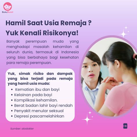 Sebaiknya remaja yang hamil usia muda mendapatkan perawatan dan dukungan yang baik dari keluarga, pasangan. Yuk, hindari hamil di usia muda dan perhatikan kesehatanmu dengan baik! #risikohamilmuda #hamilmuda #bukubumil #hamildibukubumil #sahabatbumil #aplikasikehamilan Mist, Indonesia