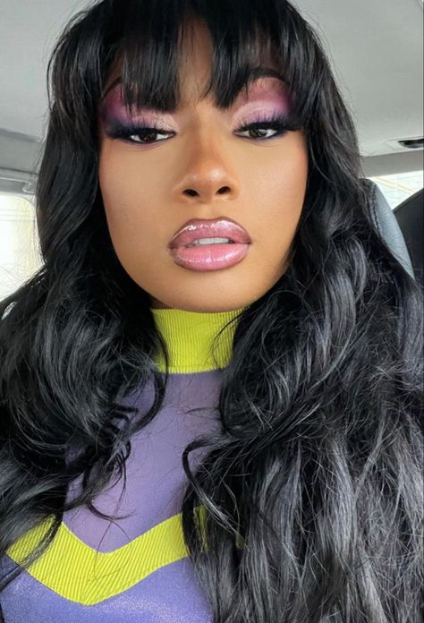 Megan Thee Stallion, Pink Eyeshadow, Female Rappers, Doja Cat, Revlon, Makeup Inspo, Osaka, Pretty People, Black Hair