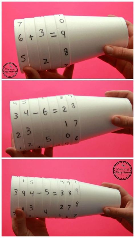 Cup Equations Spinner Math Activity for Kids Rechnungen stecken, aufschreiben und rechnen Oppgaver For Barn, Aktiviti Prasekolah, Disiplin Anak, Cool Math, Math Activities For Kids, Math Activity, Aktivitas Montessori, Math Tricks, Circle Time