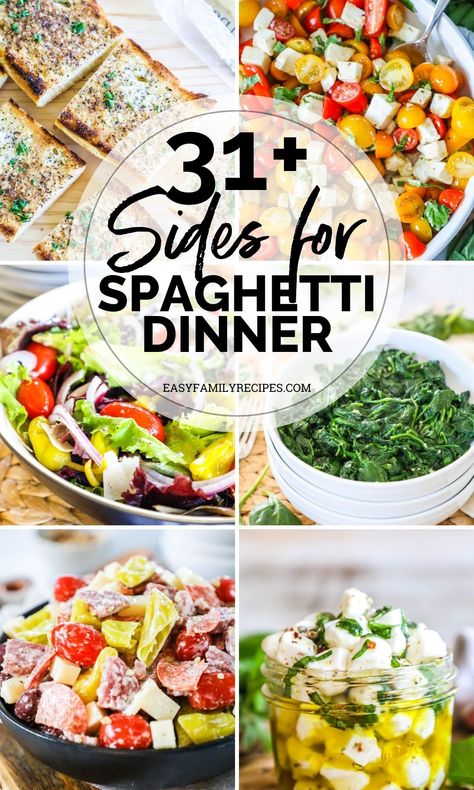 This list is SO good! Check out the perfect accompaniments for your spaghetti dinner with our collection of 31+ best side dish recipes. From classic appetizers to vibrant salads and kid-friendly options, we have you covered for a delicious and stress-free meal. Elevate your spaghetti dinner with these easy, family-friendly side dishes that are sure to please everyone at the table. Salad With Spaghetti Dinner, Side Dishes For Chicken Spaghetti, Sides With Spaghetti Meals, Side Dishes With Spaghetti, Side Dish For Spaghetti Dinner, Spaghetti Dinner Ideas Sides, Spaghetti Side Dishes, Sides For Spaghetti, Sides For Spaghetti Dinner