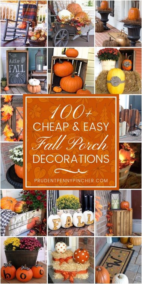 100 Cheap and Easy Fall Porch Decorations #fall #fallporches #diy #falldecor #falldecorations #homdecor Easy Fall Porch Decorations, Easy Fall Porch Decor, Fall Porch Decorations, Dollar Store Fall Decor, Fall Porch Decor Ideas, Outside Fall Decor, Easy Fall Wreaths, Fall Porch Decor, Porch Decorations