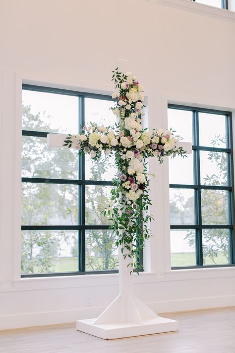 Boxwood Manor, Ceremony, Cross, Flower cross, Wedding flowers, Mustard Seed Photography Wedding Cross Decorations, Cross Floral Arrangements Wedding, Ceremony Cross With Flowers, Wedding Cross With Flowers, Flower Cross Wedding, Allison Cameron, Ceremony Cross, Boxwood Manor, Cross With Flowers