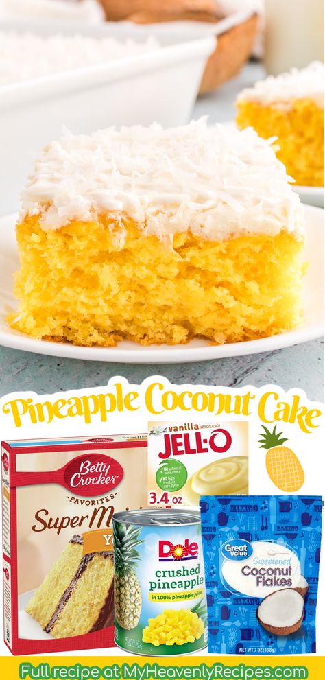 Pineapple Coconut Cake Recipe, Pineapple Coconut Cake, Coconut Pineapple Cake, Pineapple Cake Recipe, Boxed Cake Mixes Recipes, Pineapple Dessert Recipes, Cake Mix Desserts, Pineapple Desserts, Coconut Cake Recipe