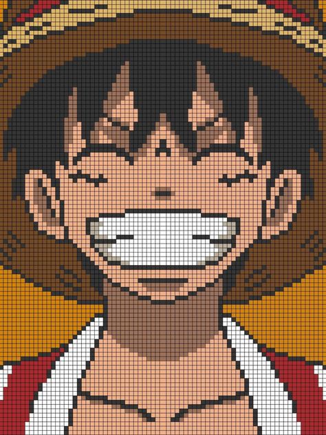 Luffy Smile, One Piece Cartoon, Graph Crochet, Easy Pixel Art, Crochet Bedspread Pattern, Pixel Drawing, Pixel Art Characters, Pixel Crochet, Pix Art