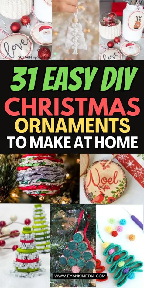 Are you looking for Christmas ornaments ideas to make? Add a personal touch to your  Christmas tree decorations with these 31 simple and easy DIY Christmas ornaments. These homemade Xmas ornaments are perfect for bringing warmth and charm to your Christmas tree decor. These handmade ornaments make a great addition to your Christmas decor and can be used as DIY Christmas gifts as well. via @eyankimedia Home Made Ornaments For Adults, Diy Ornaments For Adults, Adult Ornament Craft, How To Make An Ornament, Diy Xmas Ornaments Cricut, Easy Xmas Tree Decorations, Diy Embroidery Hoop Christmas Ornaments, Diy Christmas Ornaments For Gifts, Simple Diy Ornaments Christmas