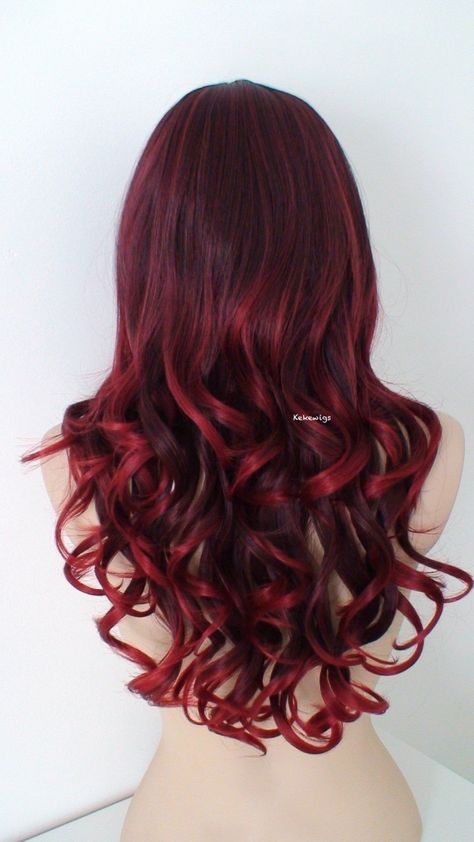 Scarlet Sensation: Jaw-Dropping Hairstyles for Red-Haired Beauties Red Ombre Wig, Curly Hair Side Bangs, Cherry Blonde, Hair Side Bangs, Under Hair Color, Red Hair Inspiration, Cherry Red Hair, Side Pony, Hairstyle Curly