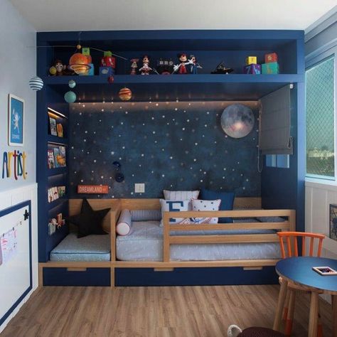 Space Room For Boys, Boys Space Bedroom, Space Themed Bedroom, Kids Room Interior Design, Children Room Boy, Sala Grande, Boy Bedroom Design, Bedroom Redo, Kids Interior Room