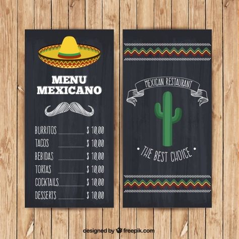 Menú mexicano con sombrero y cactus en estilo pizarra | Vector Gratis Mexican Food Menu, Mexican Dinner Party, Mexican Restaurant Design, Mexican Restaurant Decor, Mexican Menu, Mexican Night, Mexican Party Decorations, Menue Design, Taco Shop