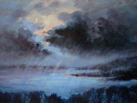 A Band In Solipsism - Rainy Sky Painting Southern Michigan, Rainy Sky, Storm Art, Artist Problems, Rain Painting, Rain Art, Lake Painting, Cloud Drawing, Rainy Night