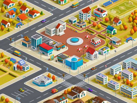 Dribbble - City Animation by Artua City Animation, Road Building, Map Sketch, Environment Painting, City Games, City Cartoon, Graphic Design Blog, Isometric Art, Isometric Design