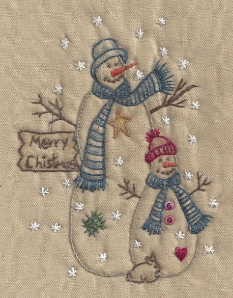 CK08T Merry Chistmas Snowman Christmas Hand Embroidery, Motifs D'appliques, Merry Chistmas, Broderie Simple, Primitive Stitchery, Snowman Quilt, Tree Snowman, Wool Applique Patterns, Christmas Embroidery Patterns