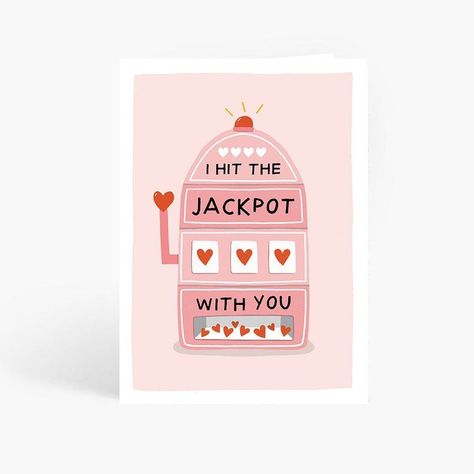 I Hit The Jackpot With You Card, Funny Anniversary Card, Gambling Pun, Girlfriend, Boyfriend, Wife, Husband, A6 Card by Amelia Ellwood Rude Valentines, 1st Anniversary Cards, Valentines Puns, Funny Valentines Cards, Lunch Notes, Rude Birthday Cards, Funniest Valentines Cards, Funny Anniversary, Funny Anniversary Cards