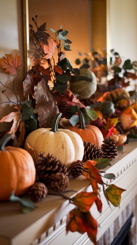 10 Fall Mantle Decor Ideas to Transform Your Space – Balanced Home Living Fall Mantle Decor Ideas, Burgundy Fall Decor, Fireplace Florals, Fall Decor Mantle, Thanksgiving Mantle Decor, Autumn Mantle, Fall Mantel Decorating Ideas, Fall Mantels, Fall Fireplace Mantel