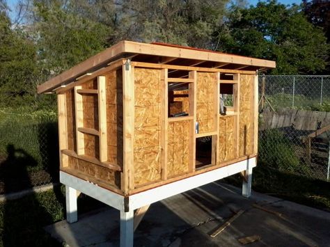 Chicken coop construction. The one we're designing is very similar to this. 4x8 Chicken Coop, Chicken Coop Roof, Building Chicken Coop, Mobile Chicken Coop, Portable Chicken Coop, Backyard Chicken Coop Plans, Diy Chicken Coop Plans, Coop Design, Best Chicken Coop