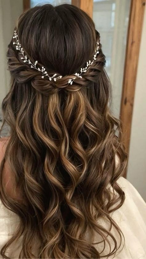 Wedding Hair Half, Long Hair Wedding Styles, Wedding Hair Inspiration, Hairstyles For Medium Length Hair, Wedding Hair Down, Hair Up Styles, Fancy Hairstyles, Medium Length Hair, Prom Hairstyles