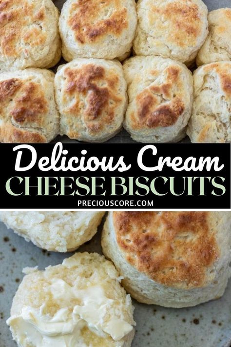 Cream Cheese Biscuits are buttery with amazing cream cheese flavor, soft, fluffy, slightly sweet and salty. These biscuits are a great canvas for spreading on jam or butter. They only require 5 ingredients and are ready in 25 minutes! Cream Cheese Buttermilk Biscuits, Biscuits With Cream Cheese, Cream Cheese Herb Biscuits, Cream Cheese Biscuits Recipe, Cream Cheese Biscuits 3 Ingredient, Cream Cheese Biscuits, Sourdough Biscuits, Savoury Biscuits, Make Cream Cheese