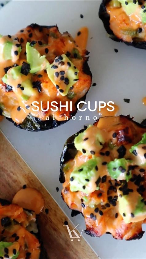 Spicy Salmon Rice Muffins, Salmon Rice Muffins, Rice Muffins, Sushi Cups, Cooked Sushi, Spicy Tuna Sushi, Asian Salmon Recipes, Spicy Salmon Sushi, Healthy Sushi