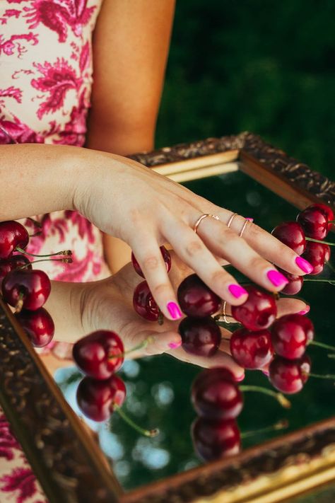 Cherry Photoshoot, Fruit Photoshoot, Personal Branding Photoshoot, Fresh Cherries, Cherry Bomb, Branding Photoshoot, Shoot Ideas, Personal Branding, Nail Inspo