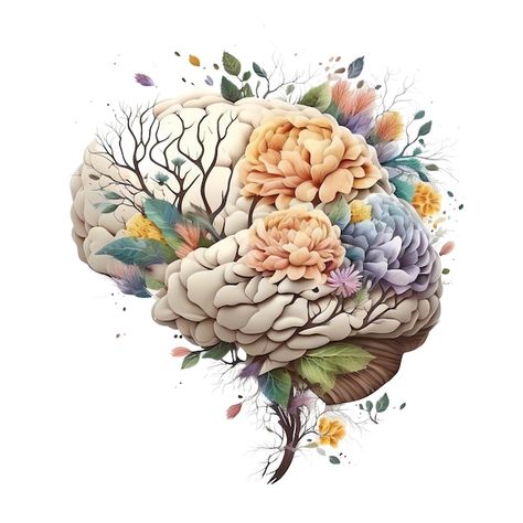 Photo the blossoming brain set how decor... | Premium Photo #Freepik #photo #healthy-brain #mind #brain #creative-mind Medical Wall Art, Medical Artwork, Anatomical Heart Art, Heart Brain, Brain Art, Watercolor Heart, Anatomical Heart, Flower Printable, Artwork Images