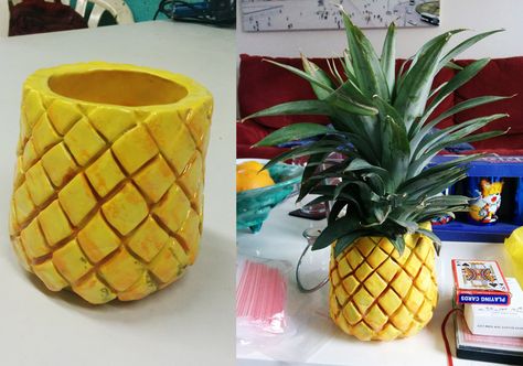 Pineapple Succulent Pot, Pineapple Ceramics Ideas, Pineapple Pottery, Clay Pineapple, Ceramic Pineapple, Plant Pot Design, Flower Pot Art, Beginner Pottery, Diy Air Dry Clay