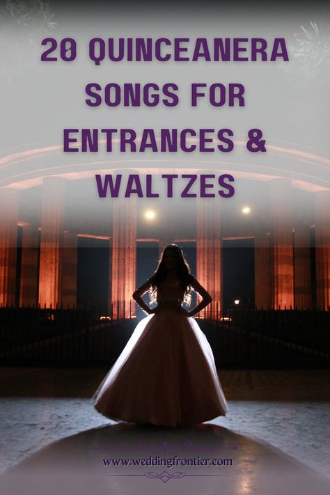 Create a magical, musical entry with our curated list of 20 Quinceanera songs that promise to enchant every heart as you step into womanhood. Let each beat guide your steps towards a future as bright and rhythmic as the melodies! 🎉✨ #QuinceaneraSongs #EntranceMagic #WeddingSongs Quince Introduction Songs, Waltz Songs Quinceanera, Entrance Songs For Sweet 16, Quinceanera Waltz Songs List, Quince Vals Songs, Quinceanera Dances Songs, Quince To Do List, Songs For Quinceanera Waltz, Quinceanera Songs List