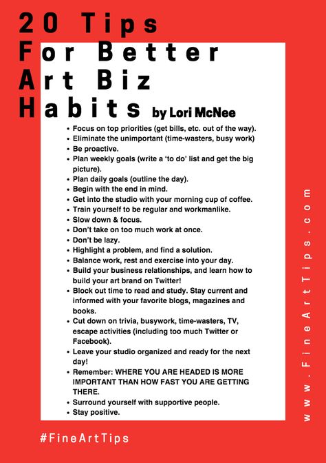 20-tips-for-better-art-biz-habits Artist Routine, Studio Storage Ideas, Art Booth, Art Studio Storage, Studio Storage, Yt Videos, Work Habits, Social Media Advice, Art Biz