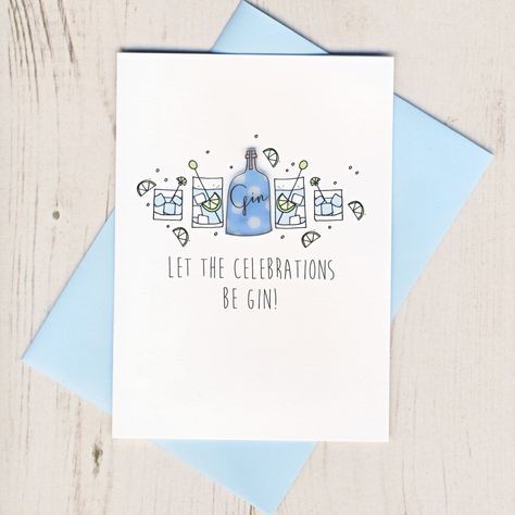 A fun birthday card, printed on a white, 250gsm board. Each card is hand-finished with a handmade gin bottle. It is supplied blank inside for you to write your own message and comes with a pale blue envelope. Folded card size is approx. 10.5cm x 14.8cm The post Let The Celebrations BeGin Card appeared first on The Market Co. Birthday Cards Blue, Diy Nye, Blue Birthday Card, Fun Birthday Card, Happy Birthday Cards Diy, Watercolour Ideas, Minimal Drawings, Blue Envelope, Gin Bottle