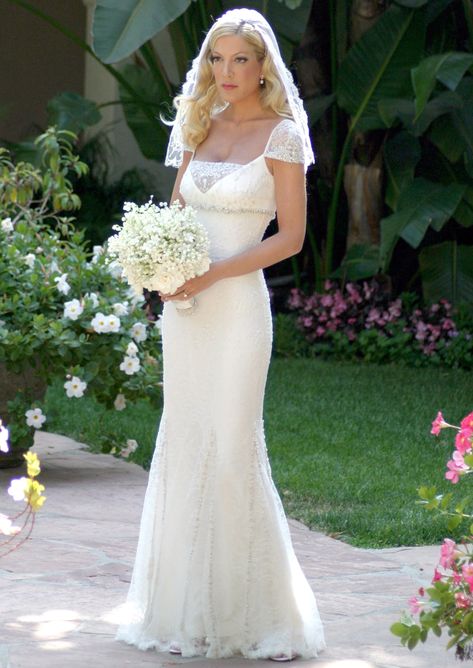 These Celebs Got Married in the Early 2000s and the Nostalgia Is REAL - Tori Spelling and Charlie Shanian from InStyle.com 2007 Wedding Dresses, Early 2000s Wedding Dress, Early 2000s Wedding, Y2k Wedding Dress, 2000 Wedding Dress, 2000s Wedding Dress, 2000s Wedding, Celeb Wedding, Most Expensive Wedding Dress