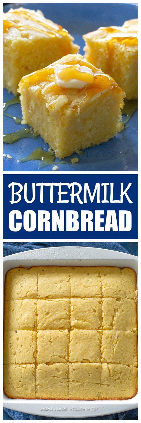 Buttermilk Cornbread - sweet and savory cornbread that is moist and tender. #buttermilk #cornbread #recipe Moist Cornbread Recipe, Buttermilk Cornbread Recipe, Cornbread Sweet, Easy Bake Bread, Savory Cornbread, Fast Bread, Sweet Banana Bread, Recipes With Yeast, Moist Cornbread