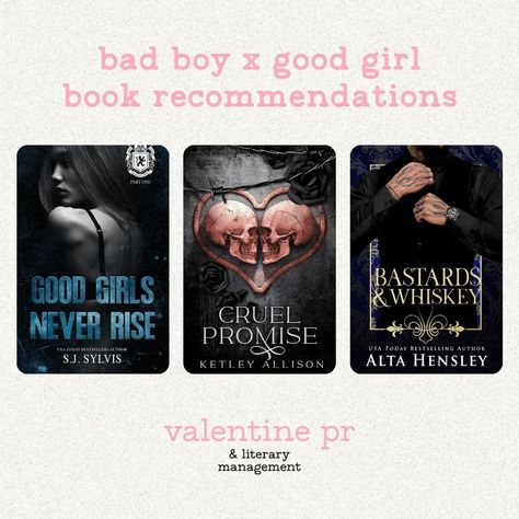 When it comes to romance, the bad boy x good girl trope is always 🔥🔥🔥 am I right? 🤔 So the lovely people at Valentine PR have put together some of the most delicious bad boy x good girl romances for us to add to our TBR's!! The Pawn by Skye Warren Where Good Girls Go to Die by Holly Renee P.S. I Dare You by Winter Renshaw Into the Tide by Laura Pavlov Choose Me by RC Boldt Find You Again by Ava Hunter A Dom is Forever by Lexi Blake Fallen Prince by Julia Sykes Irresistibly Perfect by... Bad Boy And Good Girl Aesthetic, Good Girl X Bad Boy Aesthetic, Bad Boy X Good Girl, Good Girl Bad Boy Aesthetic, Dark College Romance Books, Holly Renee, Boys Of Tommen Books Covers, Dark Profile, Lexi Blake