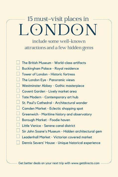 Check this checklist with the to-do-things you have to know in London London Must Do, London Checklist, England Bucket List, Uk Bucket List, What To Do In London, London England Travel, London Visit, London Bucket List, Visiting London