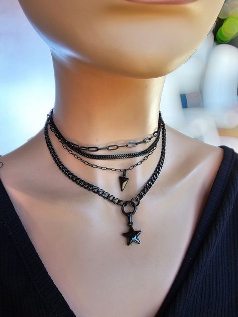 Goth Punk Aesthetic, Punk Choker, Edgy Necklace, Black Gold Necklace, Aesthetic Necklace, Goth Necklace, Punk Aesthetic, Punk Jewelry, Handcrafted Accessories