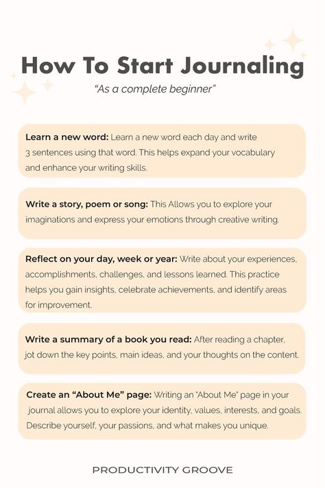 Image displaying five ways to to start journaling as complete beginner. Journaling without prompts,  Step-by-step journaling, Simple journaling techniques and  journaling tips. Journal For Beginners, Mindfulness Journal Prompts, How To Journal, Start Journaling, Journal Inspiration Writing, Healing Journaling, Gratitude Journal Prompts, Memoir Writing, Self Care Bullet Journal